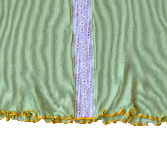 Y2K Green Ribbed Top with Mini Bow & Lace Detail - Size Large - Picture 4 of 6